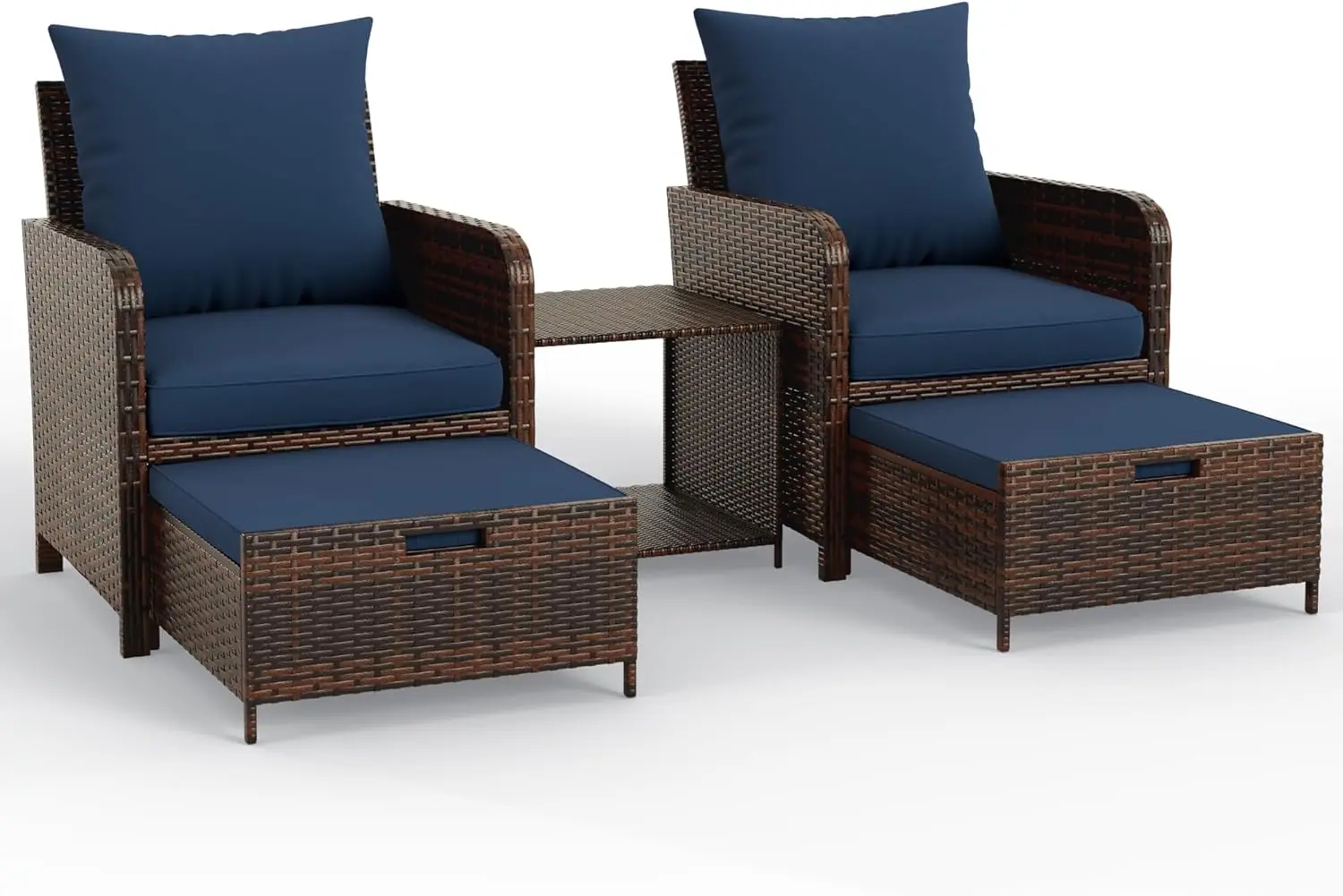 

Balcony Furniture Patio Chairs with Hidden Ottoman 5 Piece Patio Furniture Set with Side Table for Front Porch, Blue Cushion