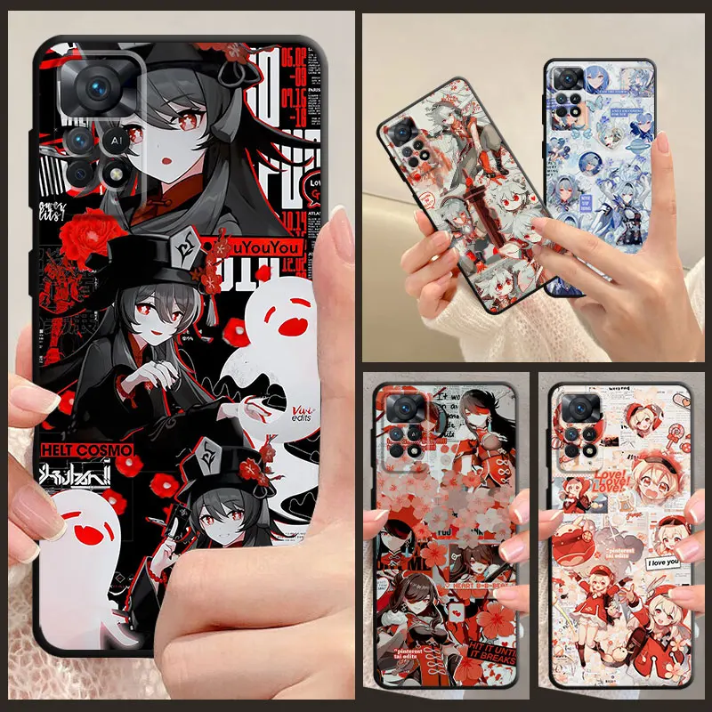 Phone Black Genshin Impact Anime Manga Matte Capa Case Funda for Xiaomi Redmi Note 11 10 9 8 Pro 11R 11S 11T 9S 9T 10S 11E 5G