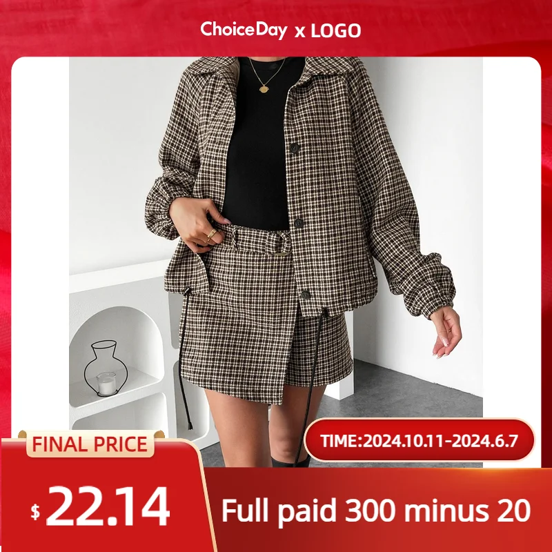 

Women Skirts Set Fashion 2 Piece Set Long Sleeve Casual Lapel Single Buckle Tops High Waist Mini Skirt Female Clothing Outfits