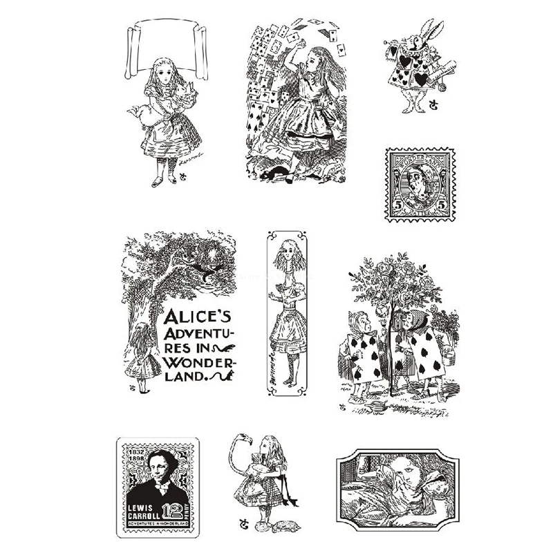 Alice in Wonderland silicone stamp diy stamps scrapbooking postcard cards handmade decorative stamps craft supplies