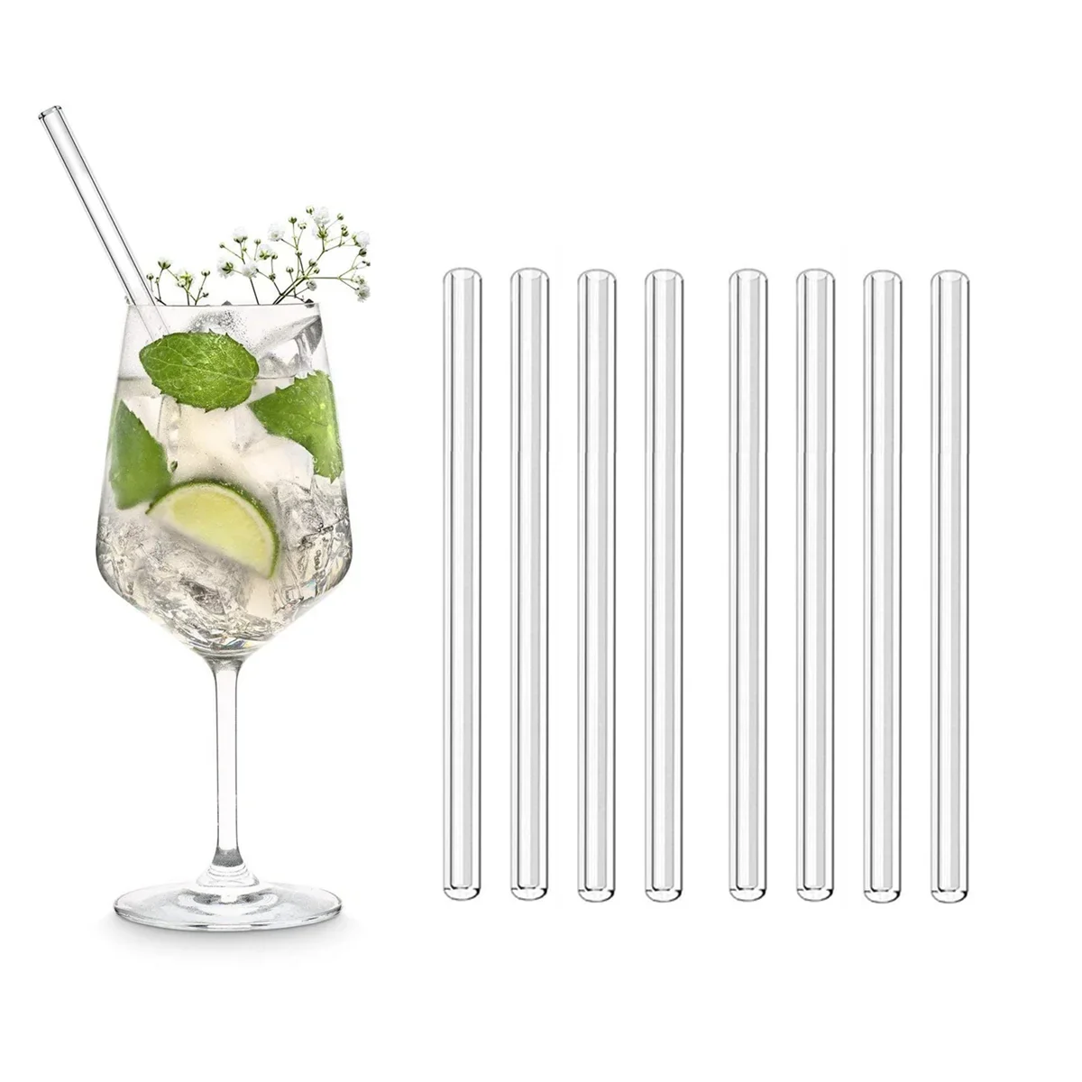 6inch 15CM Short Glass Drinking Straws 8Pcs/set Eco Friendly Reusable Cocktail Straw for Smoothies Milkshake Bar Drinkware