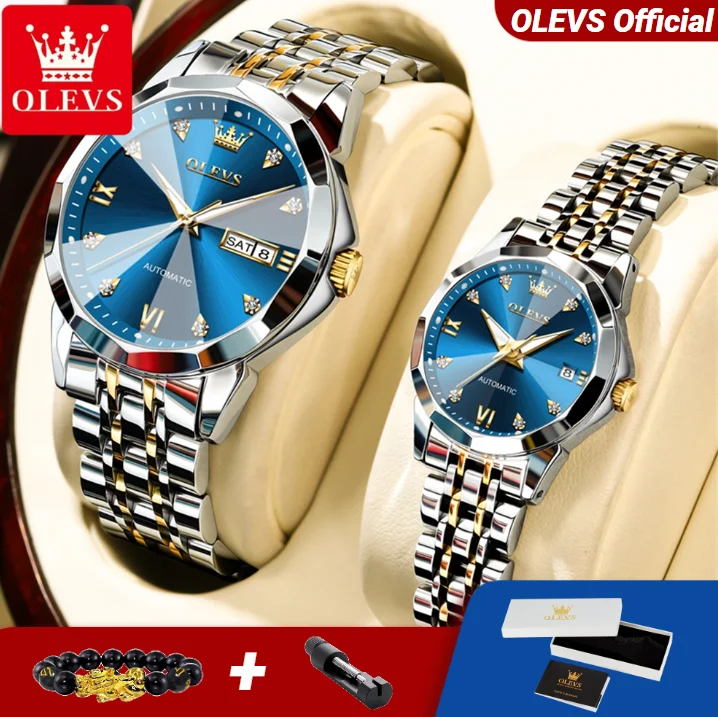 

OLEVS 9982 Автоматические механические часы с двойным календарем, водонепроницаемые светящиеся роскошные часы, высококачественные часы из нержавеющей стали