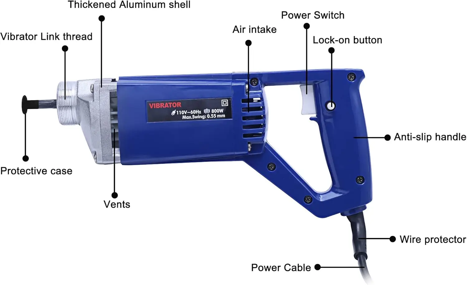 Draagbare Kracht Beton Vibrators 13000 Vpm Elektrische Betonnen Vibrator 800W