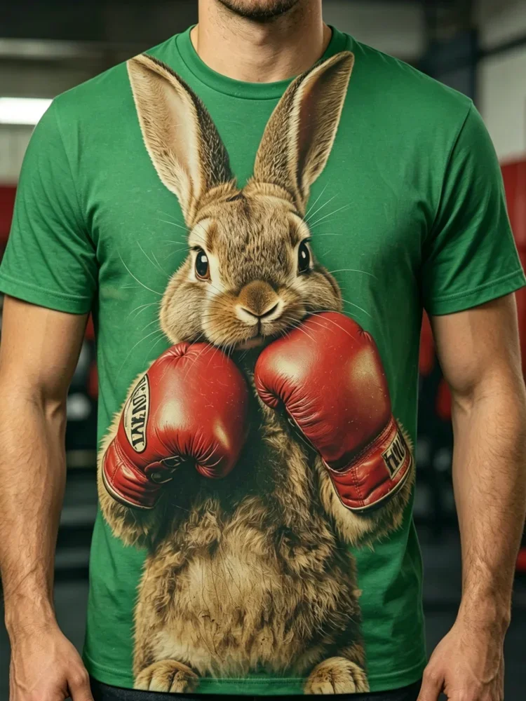 3D Boxing Rabbit Print Men's T-shirt Funny Bunny Graphic T Shirt for Men Animal Tee Trend Street Man Clothes Summer Sports Tops - view 6