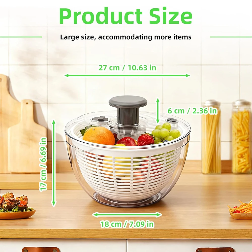 6L Salad Spinner Large Lettuce Spinner Dryer with One-Hand Press Pump Kitchen Vegetable Fruit Washer Bowl with Strainer
