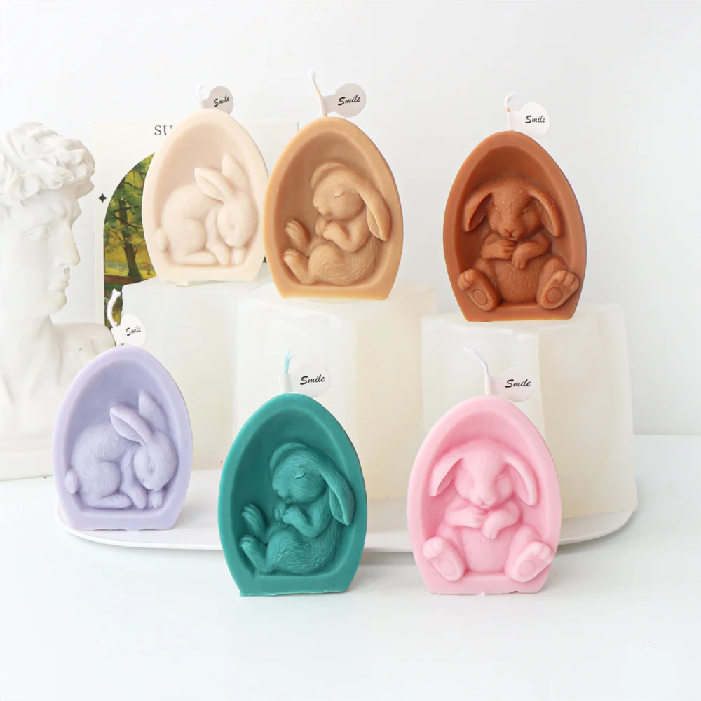 Half-egg Sleeping Egg Budding Hare Mold 3D Bunny Rabbit Silicone Egg Candle Mold Rabbits Fragrance Decoration