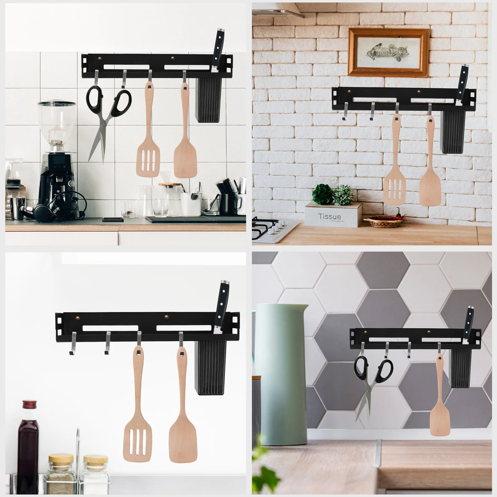 

Wall-Mounted Multifunctional Knives Chopsticks Holder Heavy Duty Carbon Steel Kitchen Storage Rack Utensil Organizer