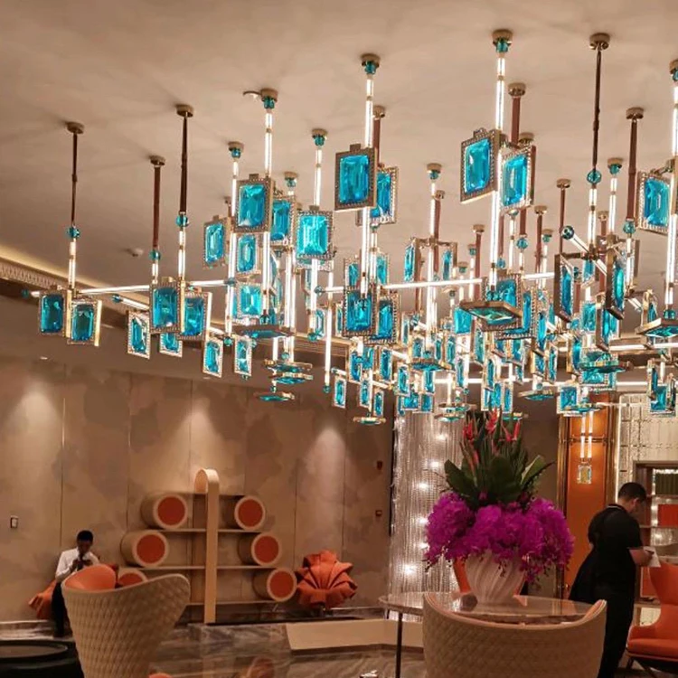 Custom Designer Lighting Modern Hotel Lobby bar TKV Villa Leather Art Glass Interior Decorative Large Luxury Crystal Chandelier