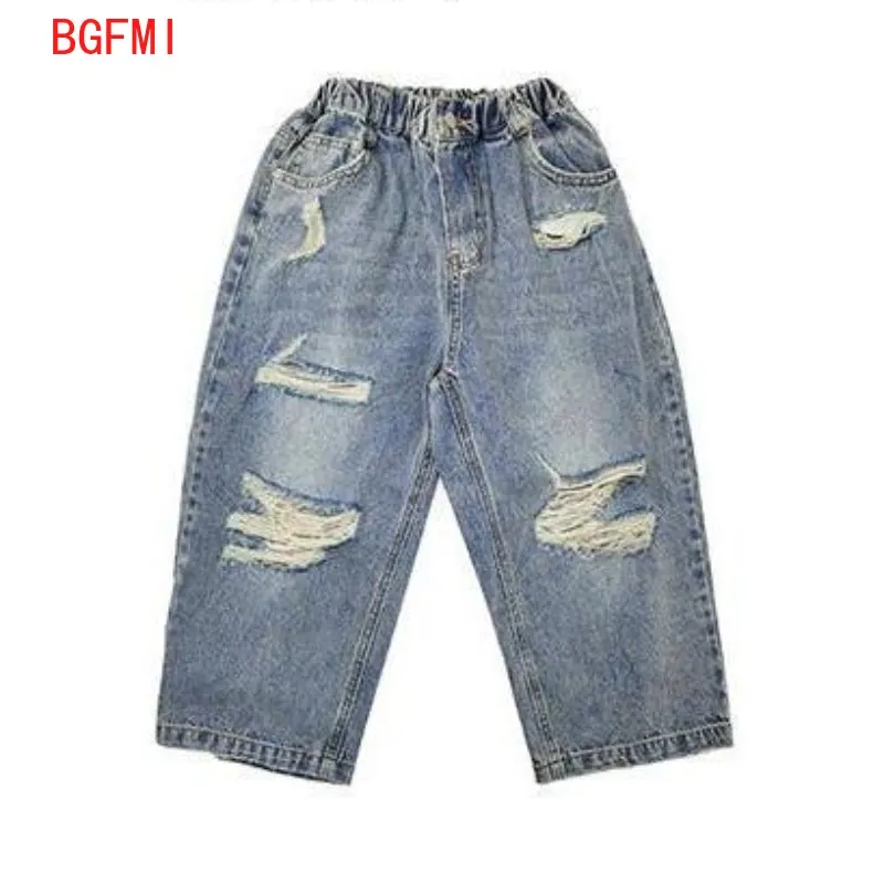 2026 Spring Autumn New Korean Letter Splicing White T-shirt Vintage Ripped Blue/black Jeans Fashion Denim Vest for Kids Boy