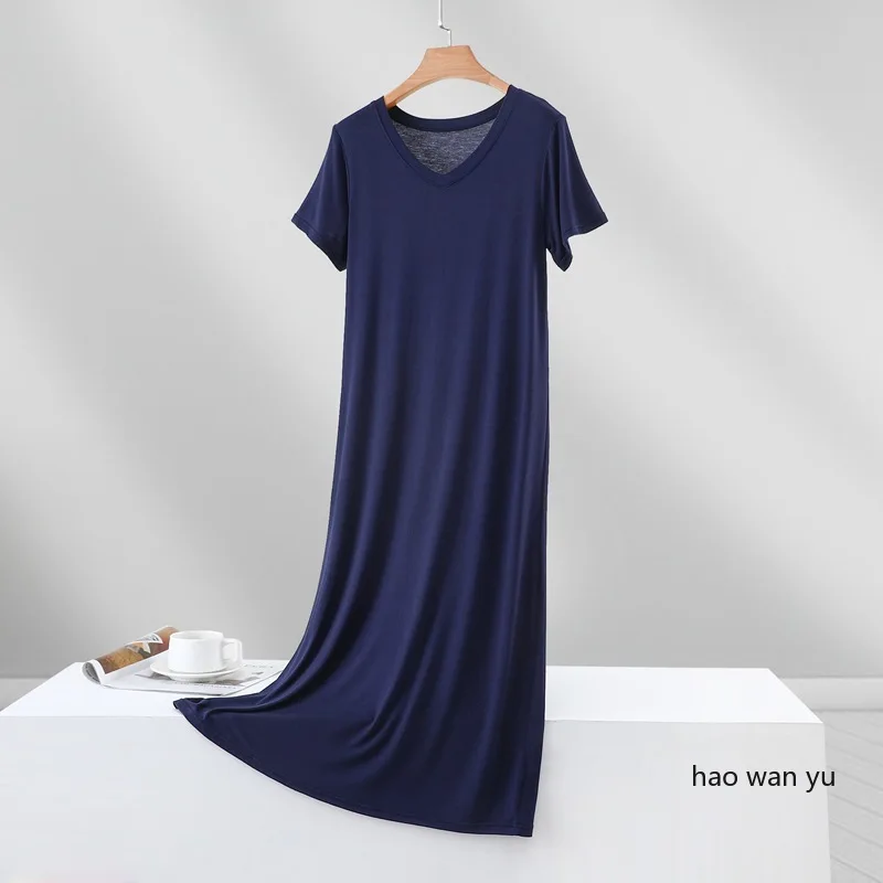 Modal Pajama Korean Version V-Neck Short Sleeve Plus Size Thin Dress Loose Casual Long Dress for Going out Nightgown Sleepwear