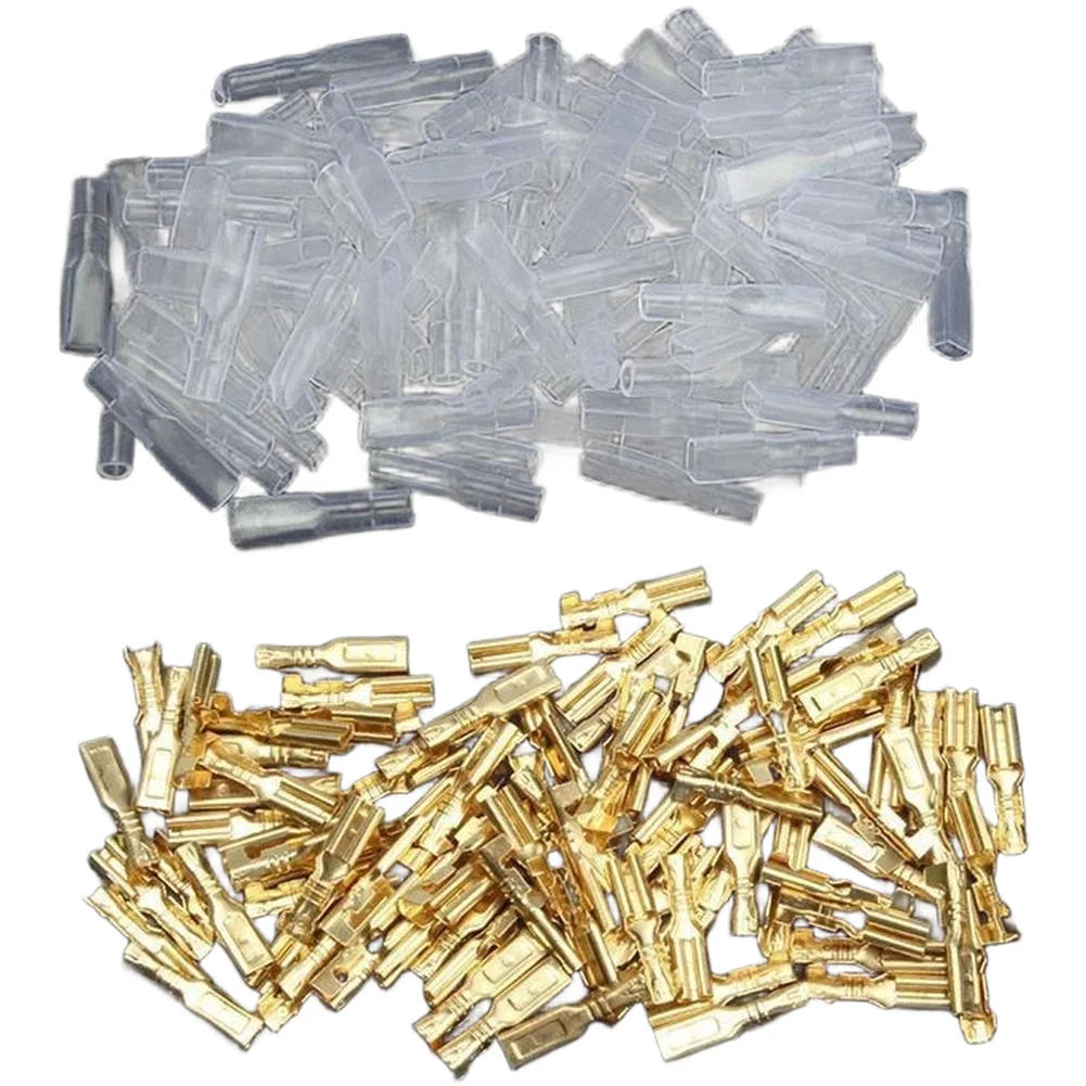 2.8mm Spring Terminals 100 Pairs Gold Plated Iron Material with Transparent Insulating Sleeves for Safe Wiring