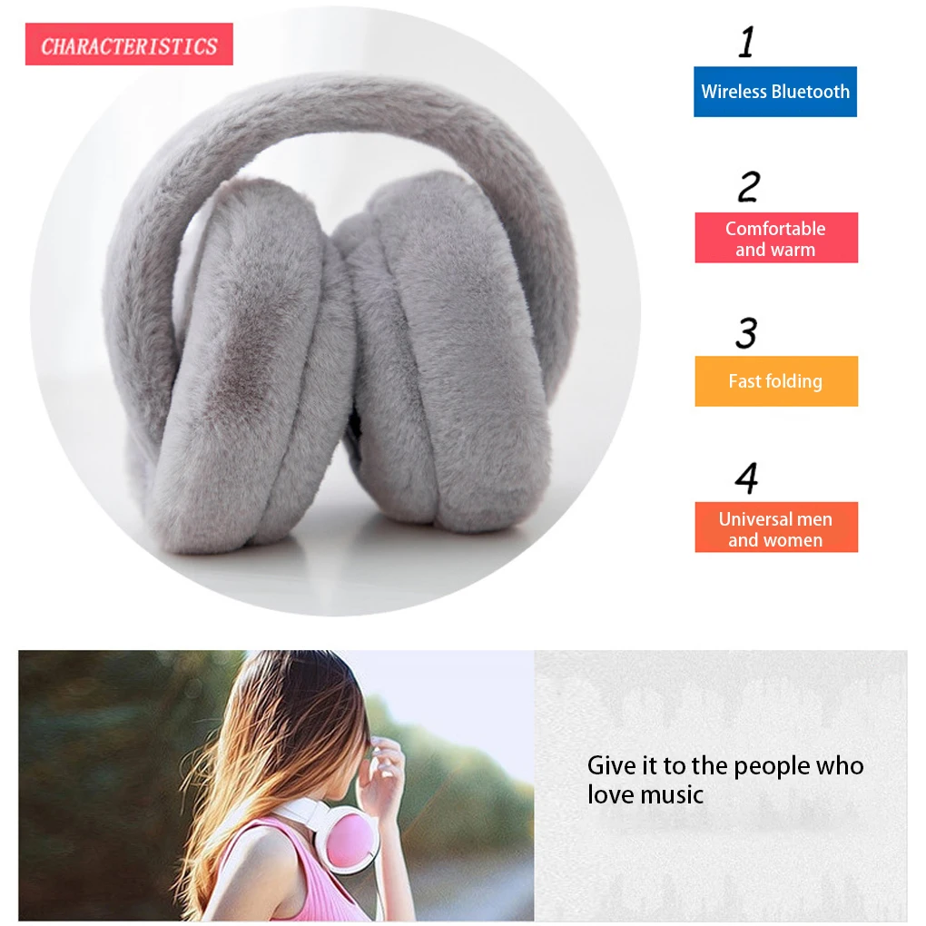 Winter Outdoor Plush Earmuffs Bluetooth5.2 Wireless Cute Warm Fur Headphones Earphones Solid Color Stereo Wireless Headset  ﻿