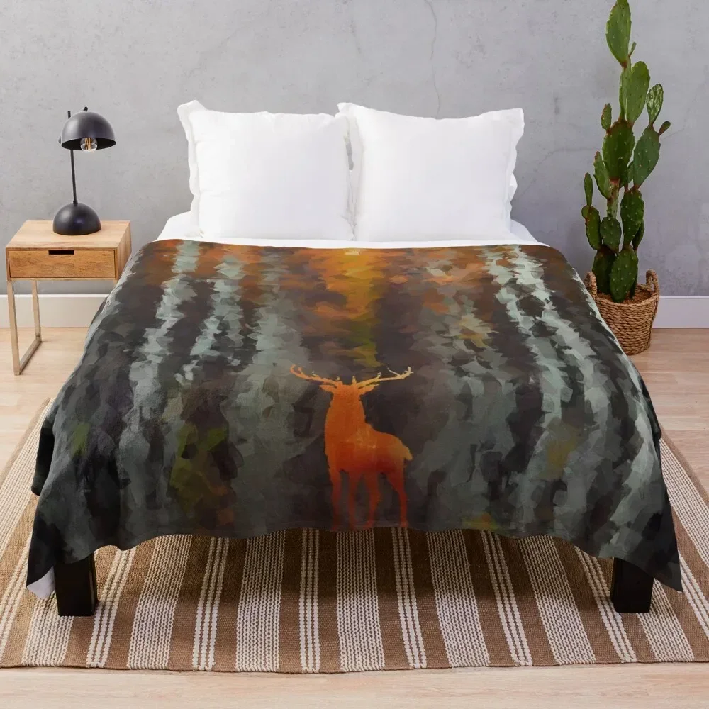 

Deer in golden forest Throw Blanket Tourist Bed linens Blankets