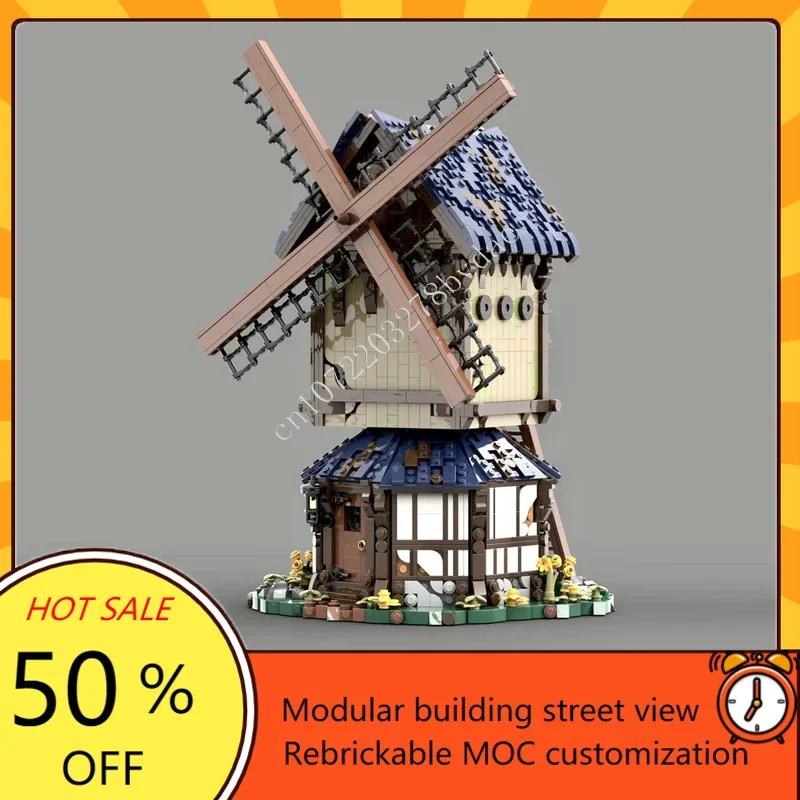 

2946PCS MOC Medieval Castle Custom Puzzle Model Medieval Fantasy Windmill Technical DIY Assembly Set For Birthday Holiday Gift