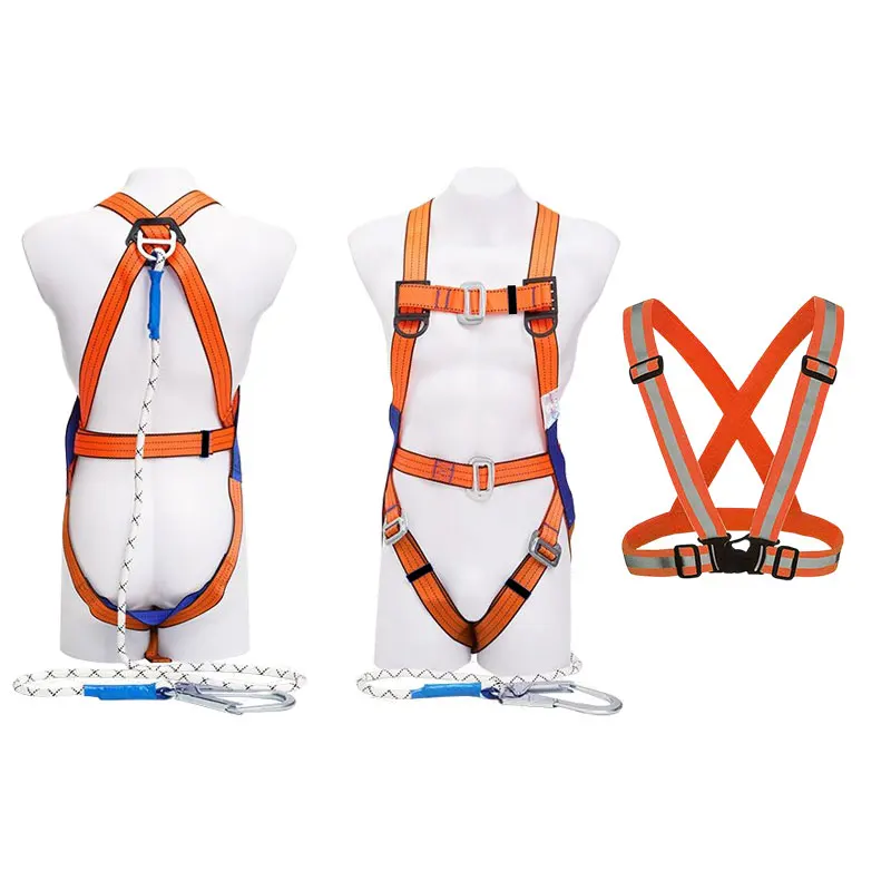 حزام آمن للعمل على ارتفاعات عالية بخمس نقاط، خطاف مزدوج جديد لكامل الجسم مع خطاف نصف الجسم عازل لمنع السقوط في البناء
