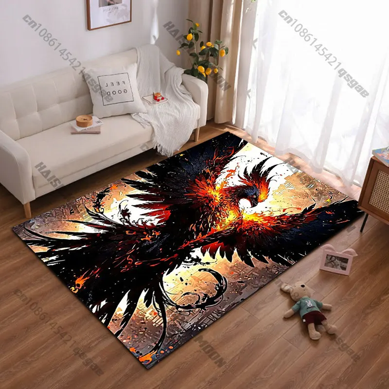 Fiery phoenix risingcarpet Yoga living room room decor children's crawling mat doormat area rug games floor mat