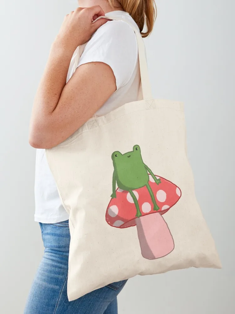 

Little Phrog Sitting on Mushroom Tote Bag Canvas shoulder bag canvas shopping bag tote women