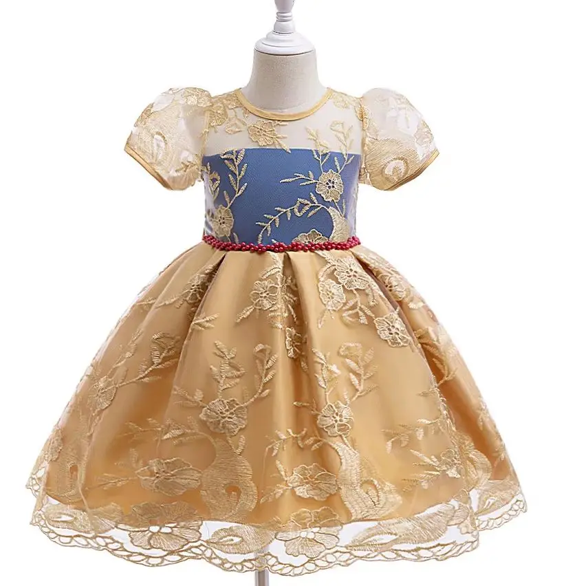 

Flower Kids Girls Embroidery Bow Tulle Princess Dress For Children Formal Ceremonial Pageant Party Birthday Wedding Prom Gown