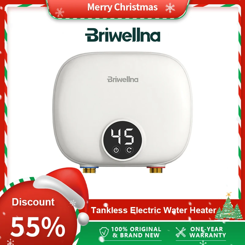 Briwellna Tankless Electric Water Heater 110V/220V Under Table Instant Hot Water Oversink Mini Instantaneous Water Heater