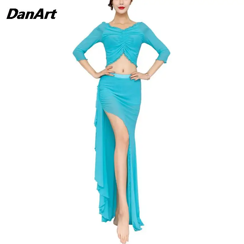 Women Sexy Dress Belly Dance Stage Performance Clothes Practice Training Suit New Lady Tops+Long Skirt Adult Show Costumes