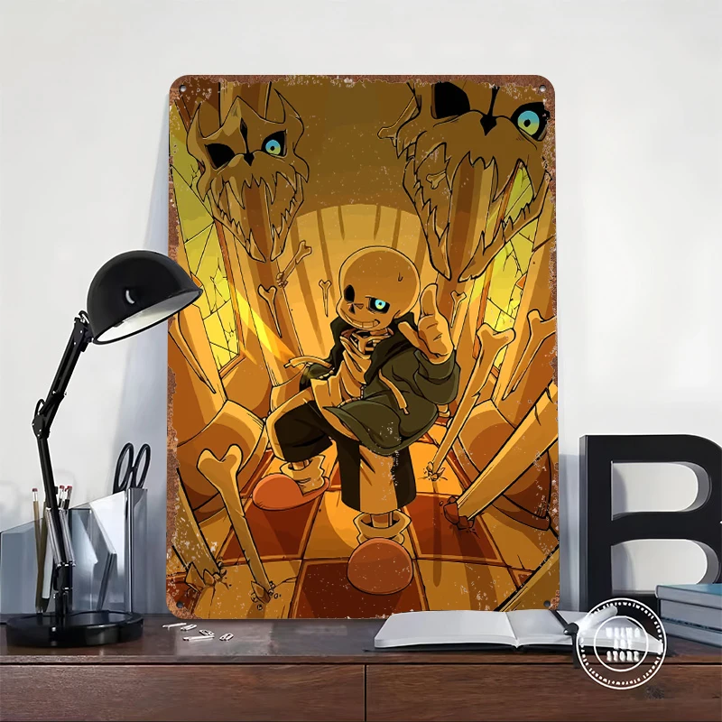 Sans Undertale Printed Poster Customized Wall Art Retro Vintage Metal Tin Signs for Decoration Home Decorations Room Ornaments