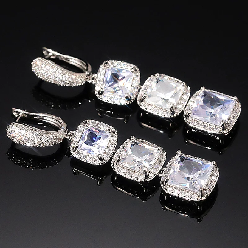Huitan Tropfenohrringe mit glänzendem Prinzessinnen-Zirkonia für Damen, eleganter Stil für Hochzeit, Party, Jahrestag, Geschenk, Accessoires
