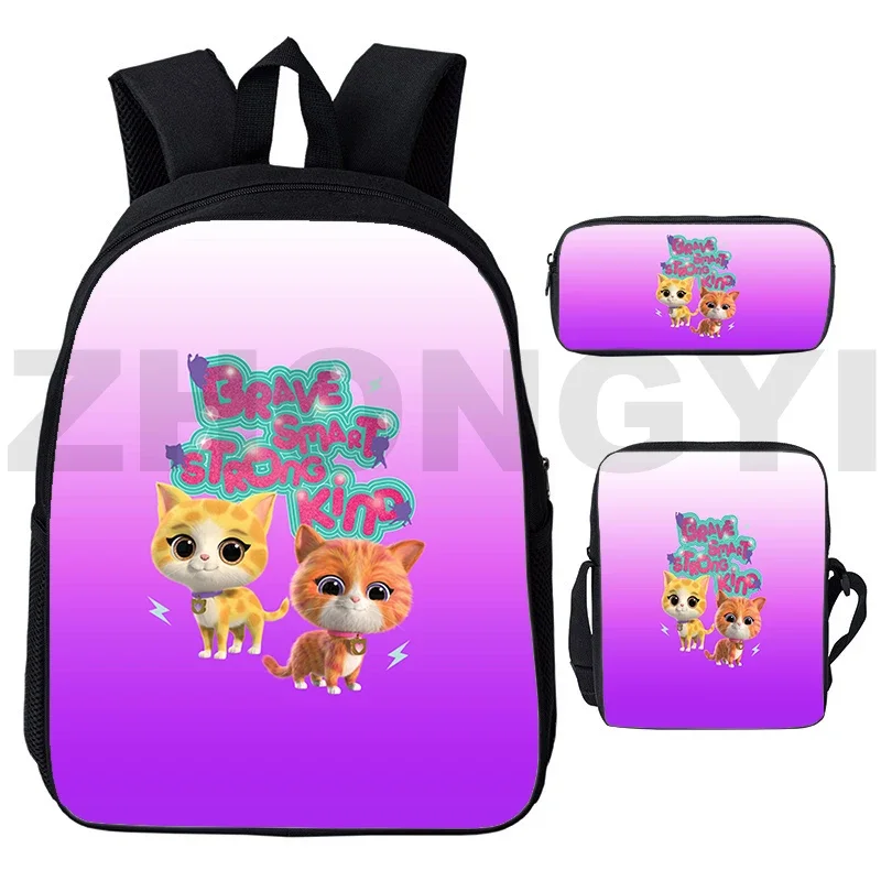 Preppy Style SuperKitties School Bags for Students 3 In 1 Harajuku Cat Shoulder Bag Cute Rucksack Kindergarten Anime Pencil Case