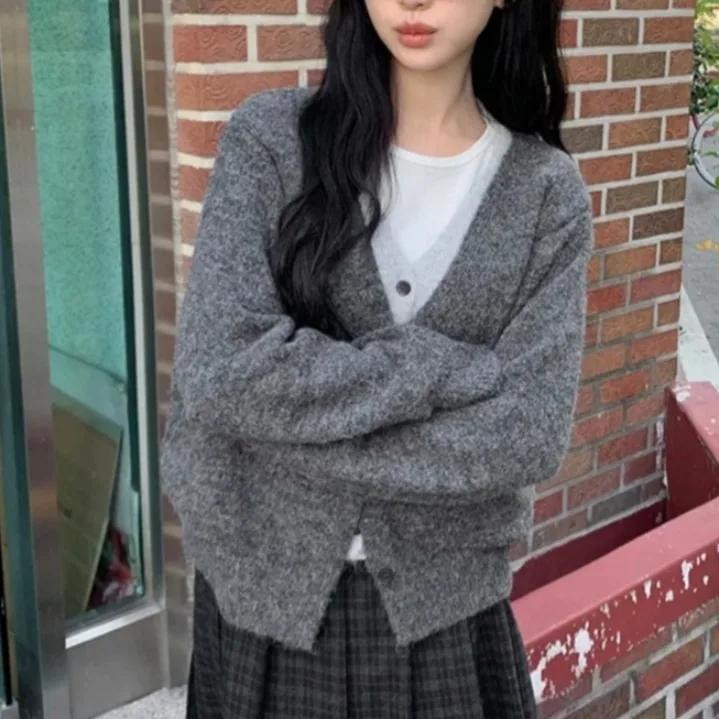 المرأة فضفاضة محبوك سترة الخريف الشتاء شيك اللون بلو كسول Sle تنوعا ألياف البوليستر مقنعين عادية Faion #1