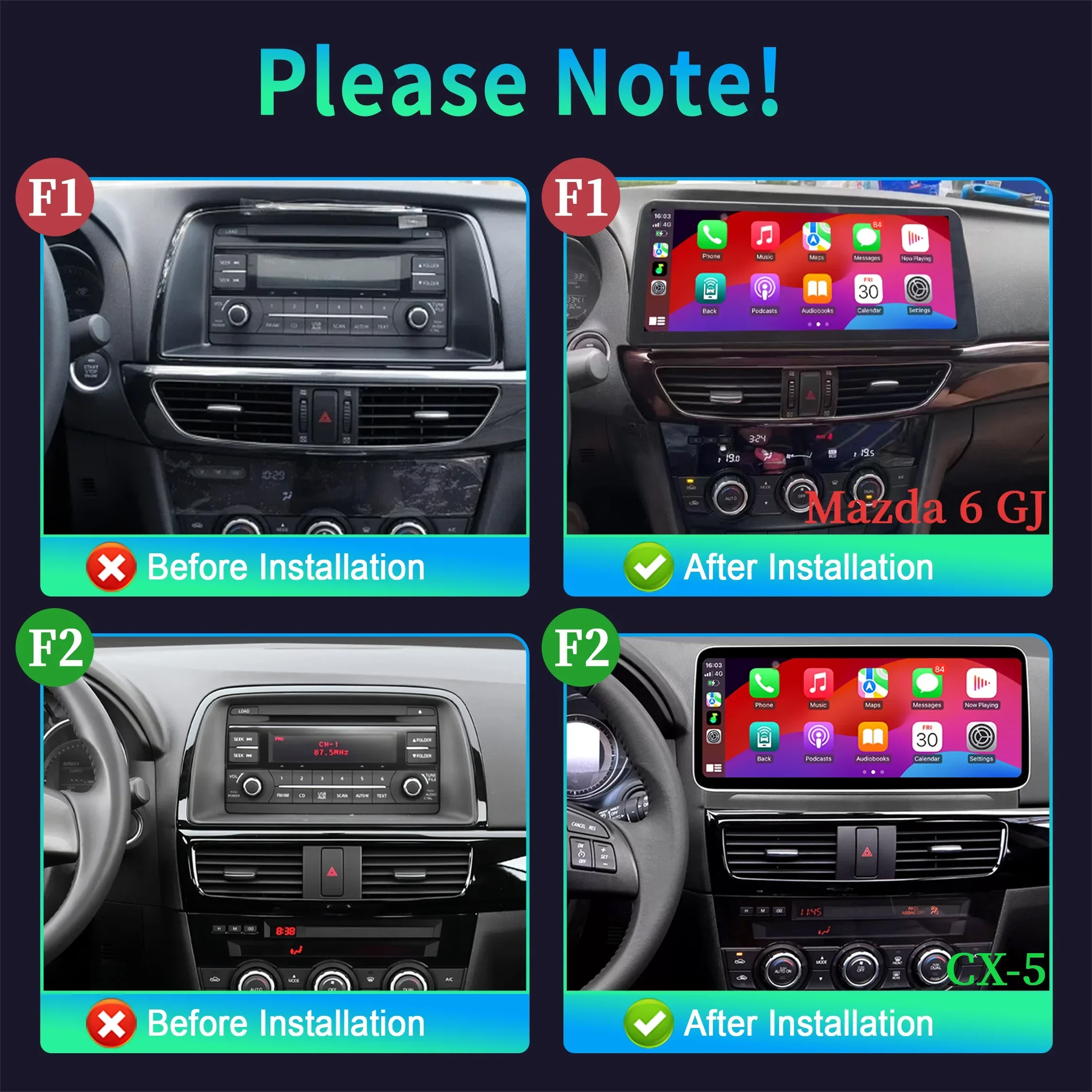 12.3inch Car Radio Multimedia Navigation Stereo Wireless Bluetooth Carplay Touch Head Unit Screen For Mazda 6 GJ CX-5 2012-2015