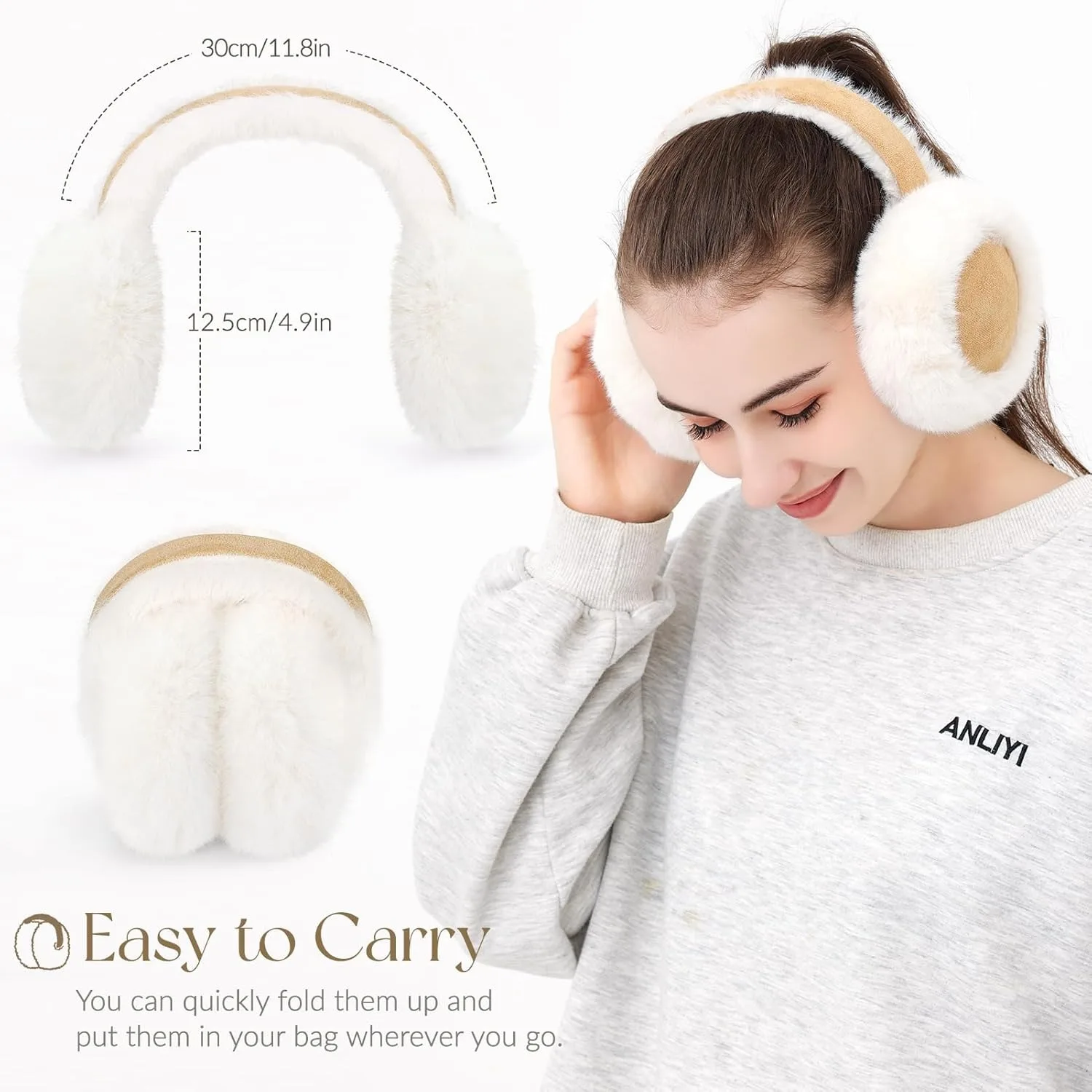 Women Suede Plush Earmuffs Wool Solid Plush Warm Outdoor Skiing Cycling Windproof Cold-Proo Winter Fluffy Ear Muffs Earflap