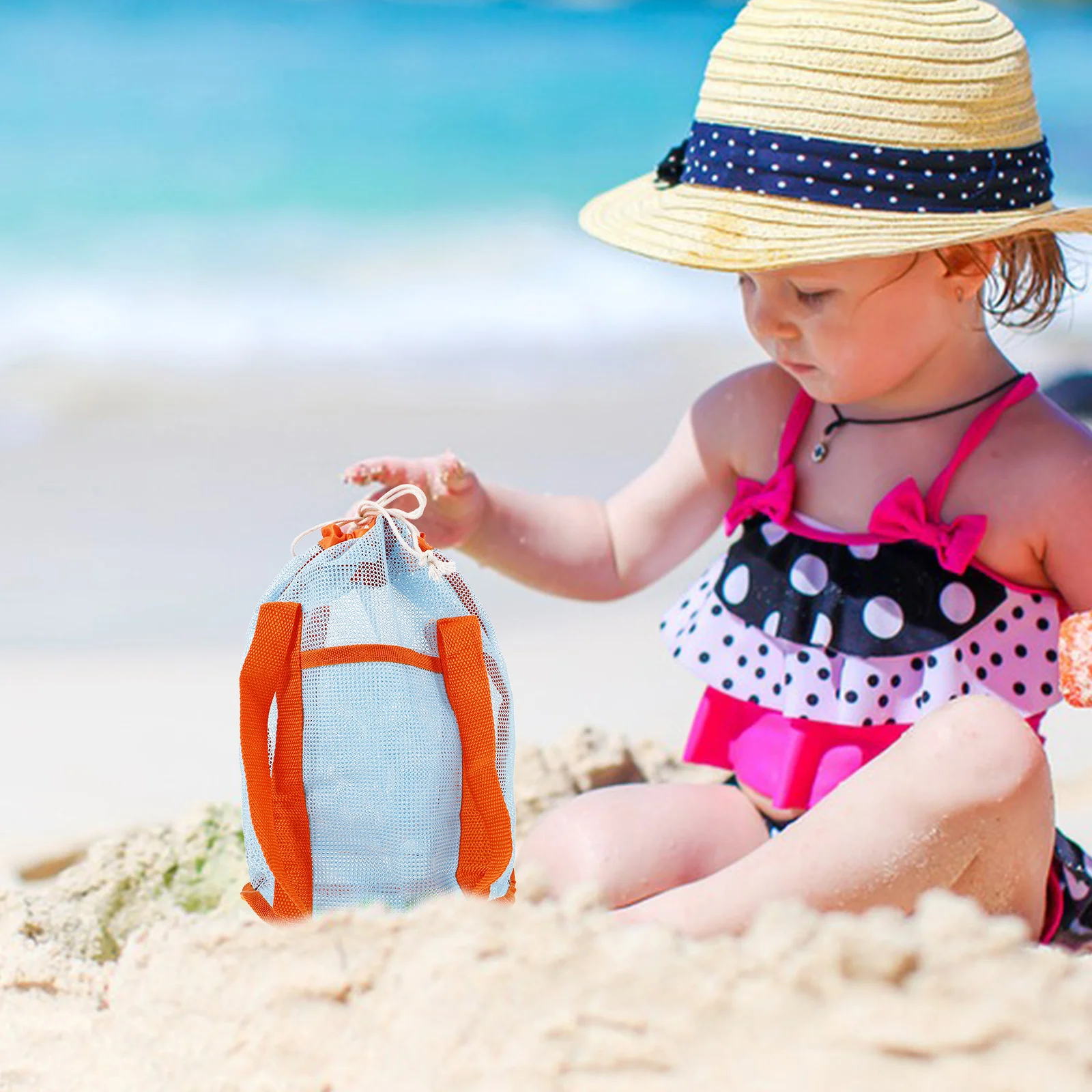 Beach Bag Mesh Kid Drawstring Children Sand Toys Bags for Kids Storage Children's