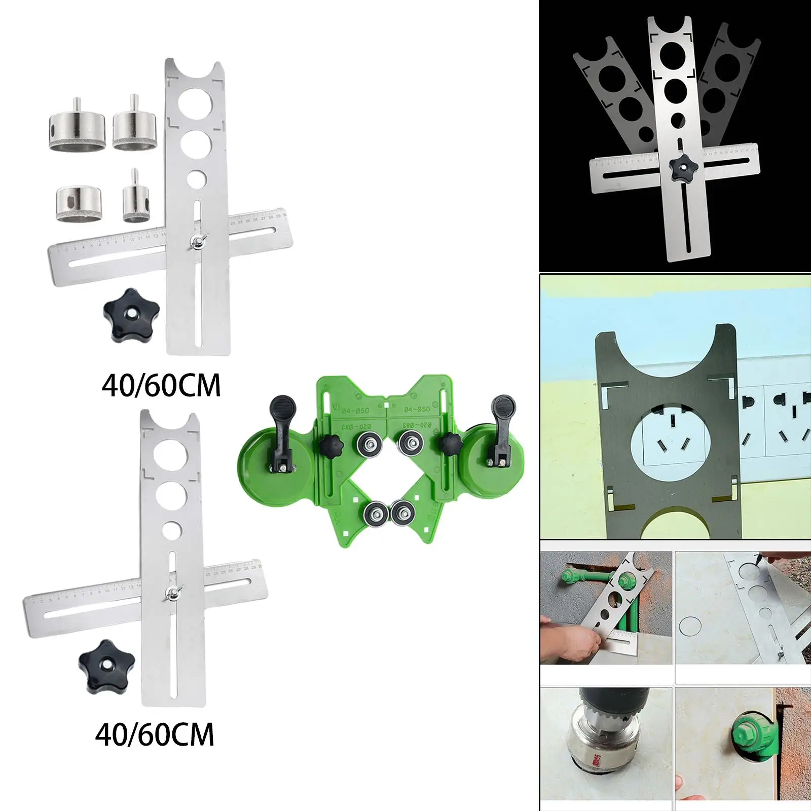 Tile Hole , Ruler Puncher Measuring Tool Adjustable Multi-functional Hole