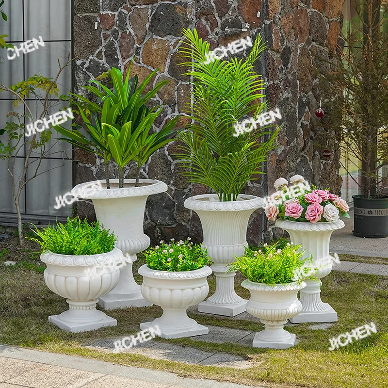

ZQT European Vintage Roman Flower Pot Outdoor Planting Flower Pot Villa Hotel Courtyard Garden Terrace Doorway Garden Decoration
