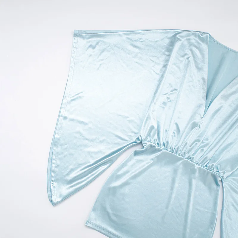 Mini vestido de cetim brilhante, elegante, sexy, feminino, sedoso, decote em v, solto, manga batwing, bodycon, roupas de festa, noite, roupa de balada, streetwear