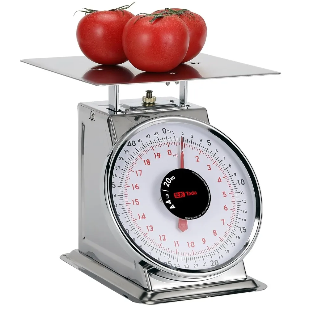 44 LBS Stainless Steel Mechanical Kitchen Scale Heavy Duty Portion-Control Food Scale Produce, Kitchen Scales