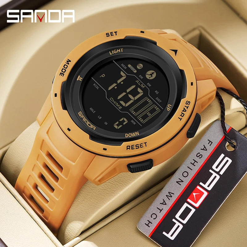 SANDA Fashion Outdoor Sport Watch for Man Luxury Calorie Step Countdown Original Electronic Wristwatches Luminous New Clock