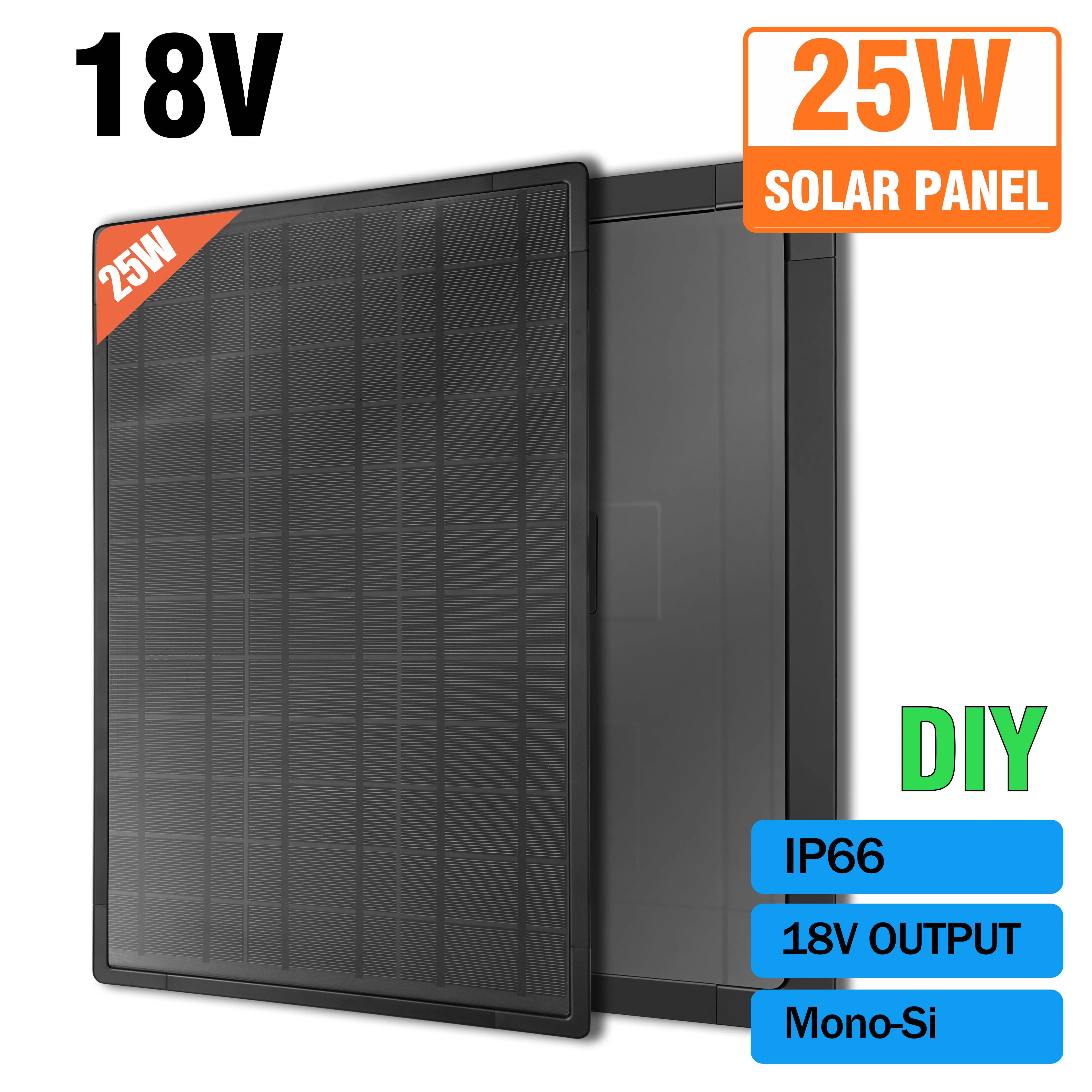 25W Mono-Si Solarmodul aus Gehärtetem Glas 25% Hoher Wirkungsgrad 18V Ausgang Wasserdichtes Solarmodul DIY Photovoltaik-Ladeset