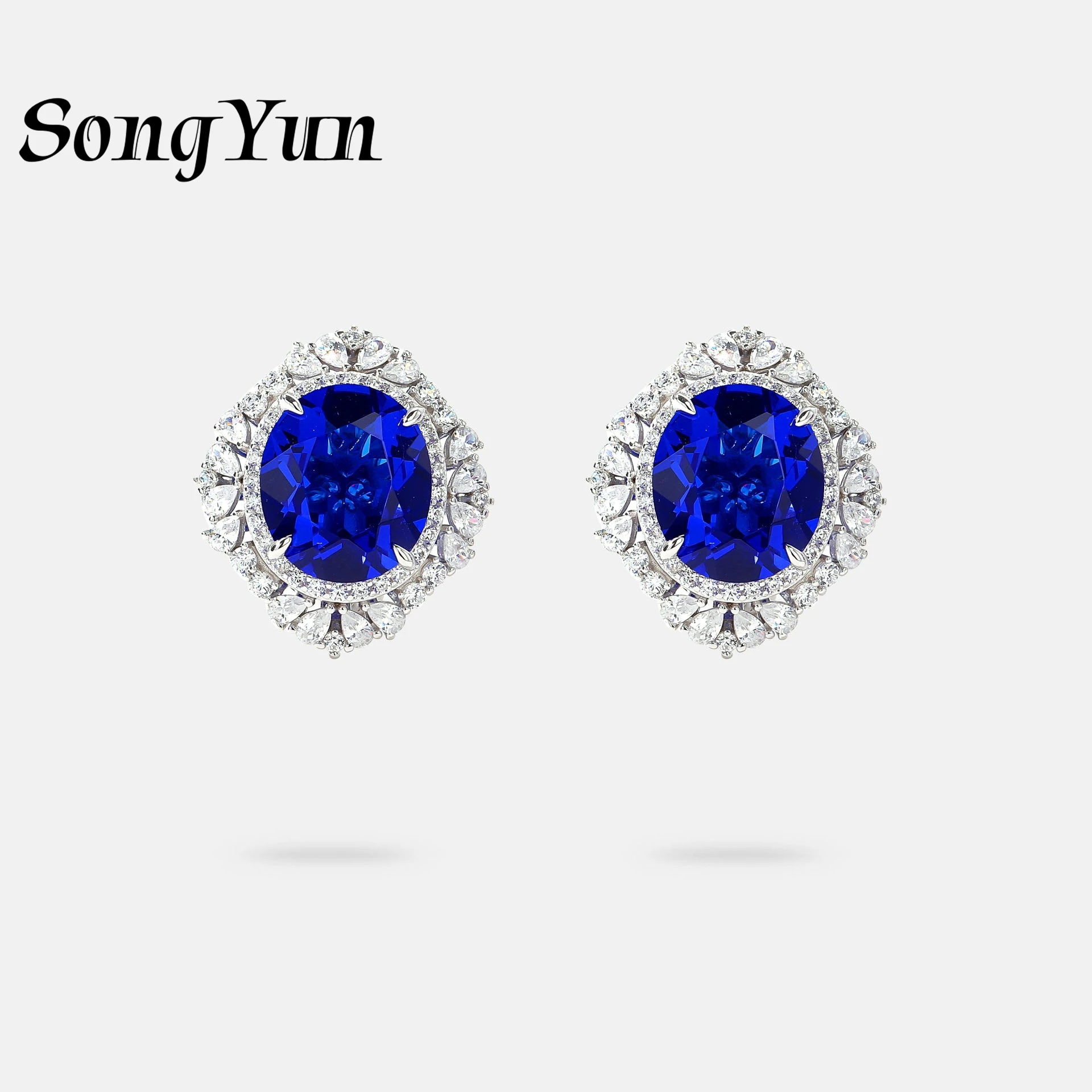 

SongYun Jewelry 925 Sterling Silver Earrings Designer High Carbon Blue Gemstones 925 Sterling Silver Stud Earrings Accessories