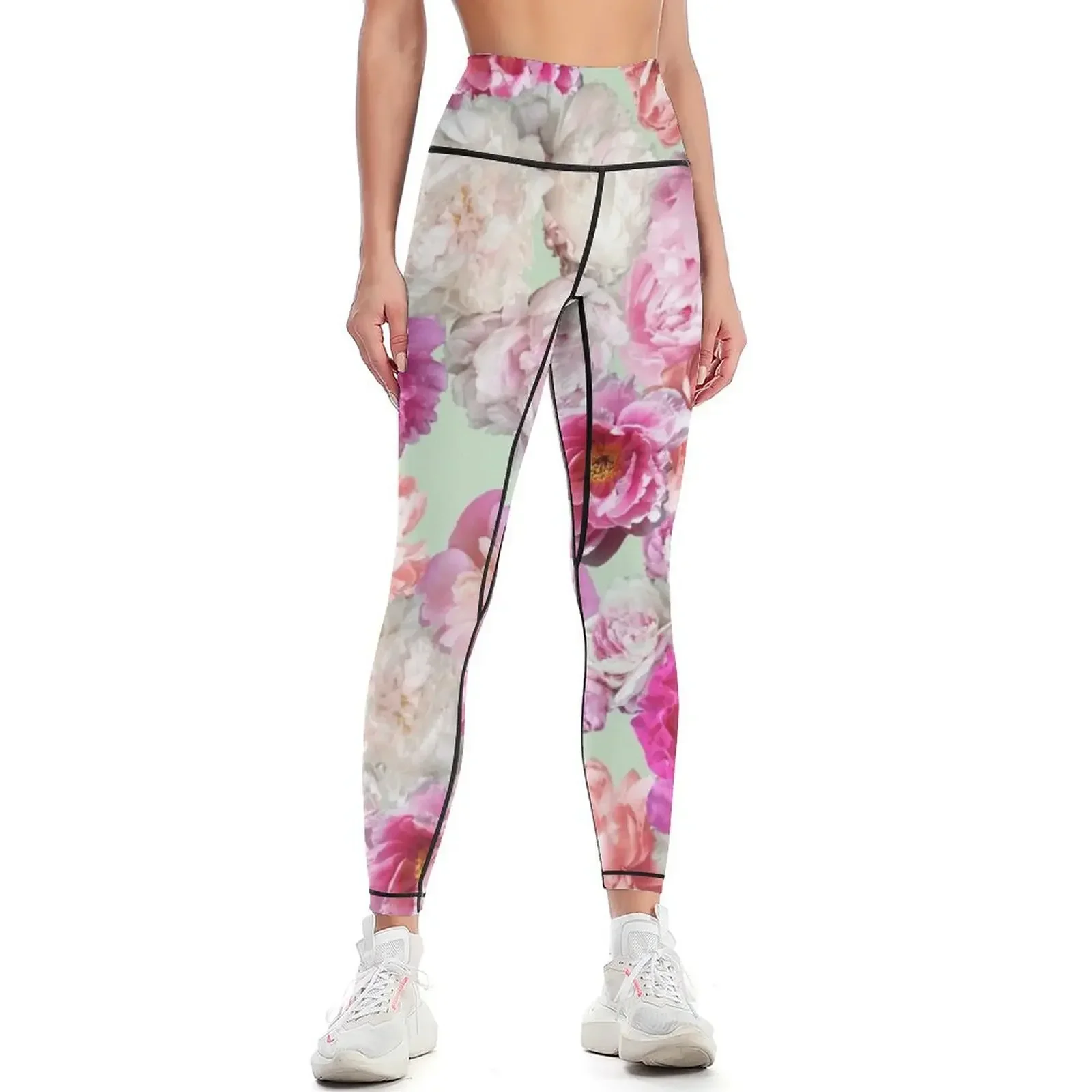

Hot Pink Peony Floral Leggings joggers for gym womans Women's sports fitness set gym Womens Leggings