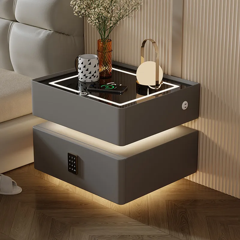 Suspended smart bedside table Modern simple multi-functional home bedroom Light luxury high-end feeling with lock Bedside locker