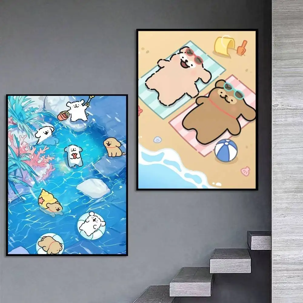 Cute Puppy M-Maltese Line dog  Poster Self-adhesive Art Waterproof Paper Sticker Coffee House Bar Room Wall Decor