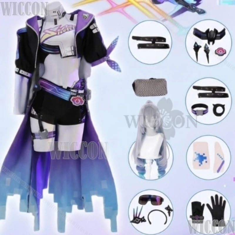 

Silver Wolf LV.999 New Outfit Y2K Punk Black Purple Blue Suit Bikini Cape Wigs Cosplay Game Honkai：Star Rail Navidad Carnaval