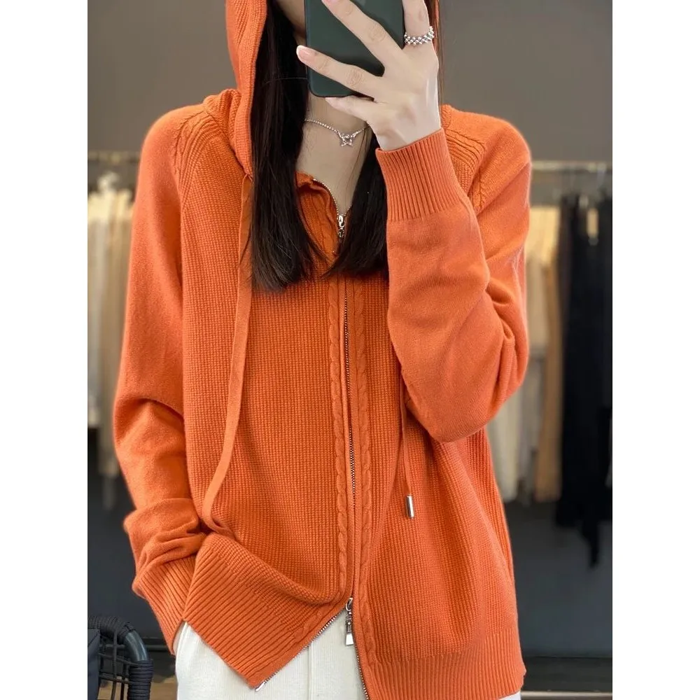 Sudaderas con capucha y sudaderas con cremallera para mujer, sudadera larga de lana merino, cómoda y resistente a la moda, calidad superior