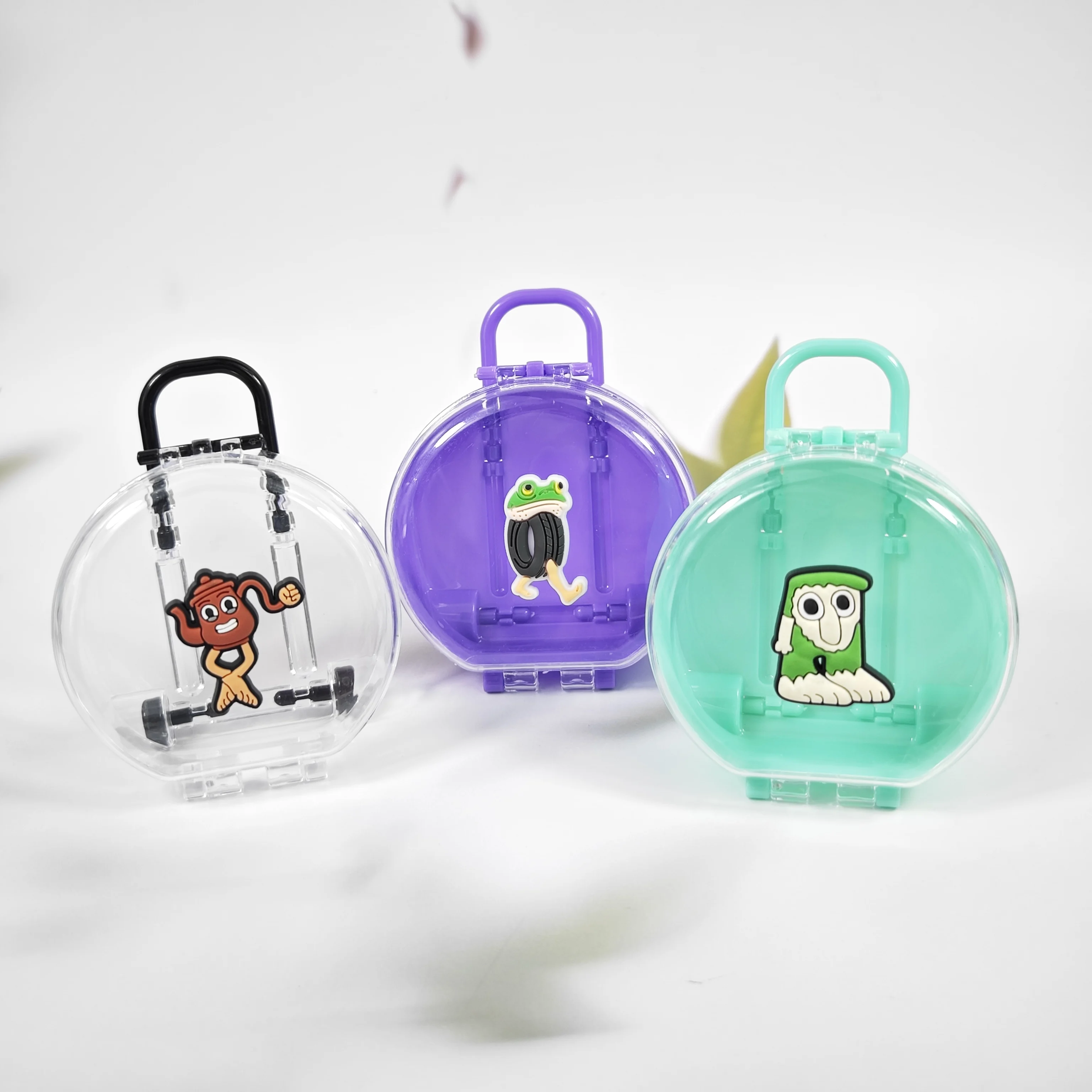 Charming Cartoon Funny Mini Round Pull-Along Suitcase - Versatile Plastic Packaging Box, Desk Organizer, Jewelry Box & Exquisite