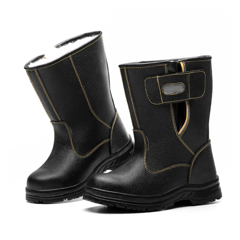 mens casual steel toe covers working boots soft leather safety shoes warm cotton winter snow worker high botas protect footwear