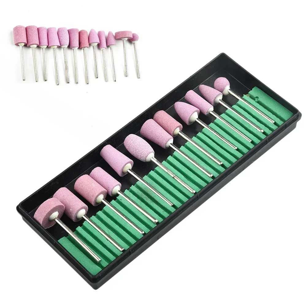 12Pcs Mini Grinding Head Polishing Rotary Tool Accessories 2.35mm Shank For DIY Jade Wood Metal Grinding Nail Drill Bit
