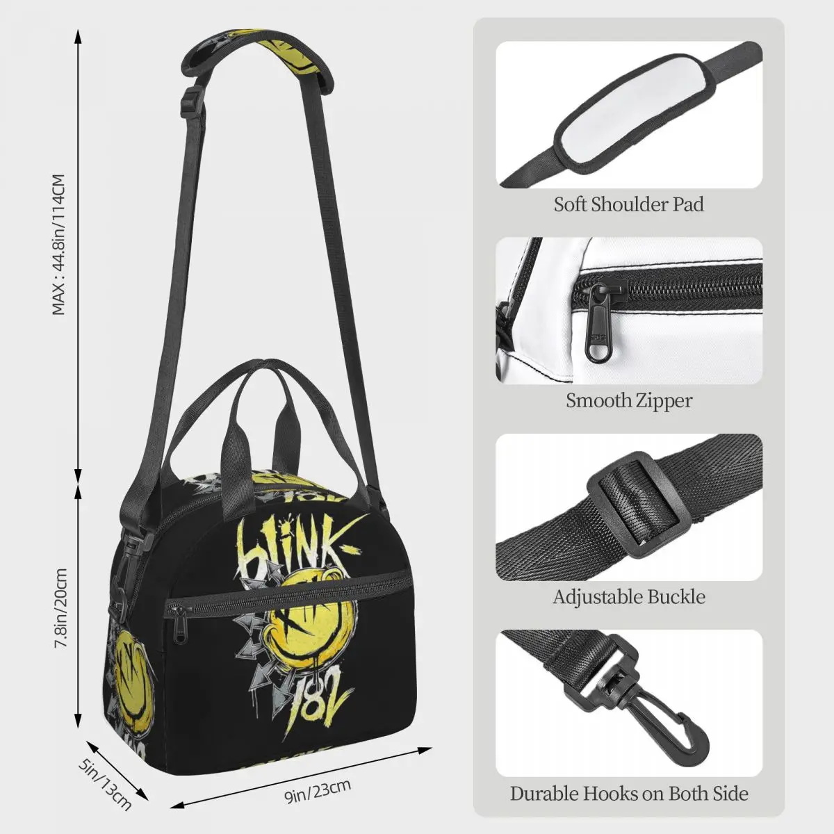 Blink 182 Punk Smile Lunch Bags Insulated Bento Box Portable Lunch Tote Picnic Bags Thermal Bag for Woman Girl