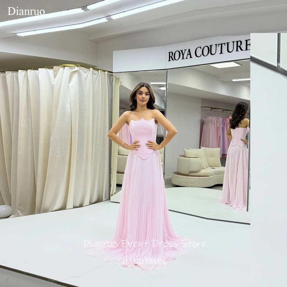 فستان سهرة Dianruo رشيق وردي بدون حمالات بحاشية مطوية فستان سهرة وردي شيفون متدفق على شكل حرف A رداء Bal De الترويجي مخصص #1
