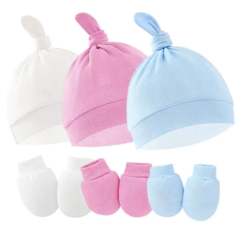 Baby Newborn Hats Set Soft for Infant Baby Girls Boys Caps 0-6 Months Unisex Baby Cap and Mitten Kit Ideal Baby Shower Gift