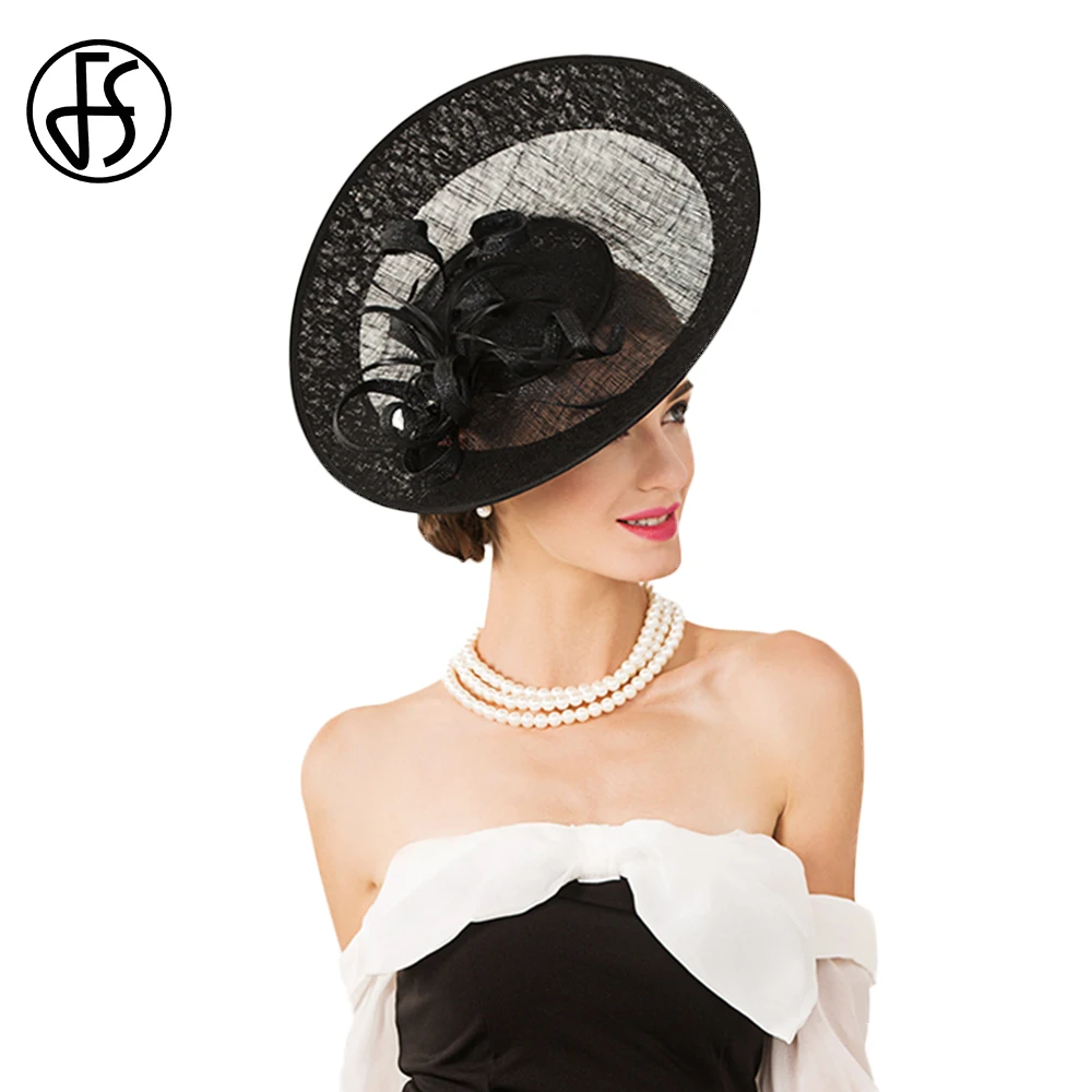 FS Formal Occasion Black Large Brim Hats For Women Fascinator Red Derby Cap Lady Elegant Church Party Beige Fedoras 2024 Female